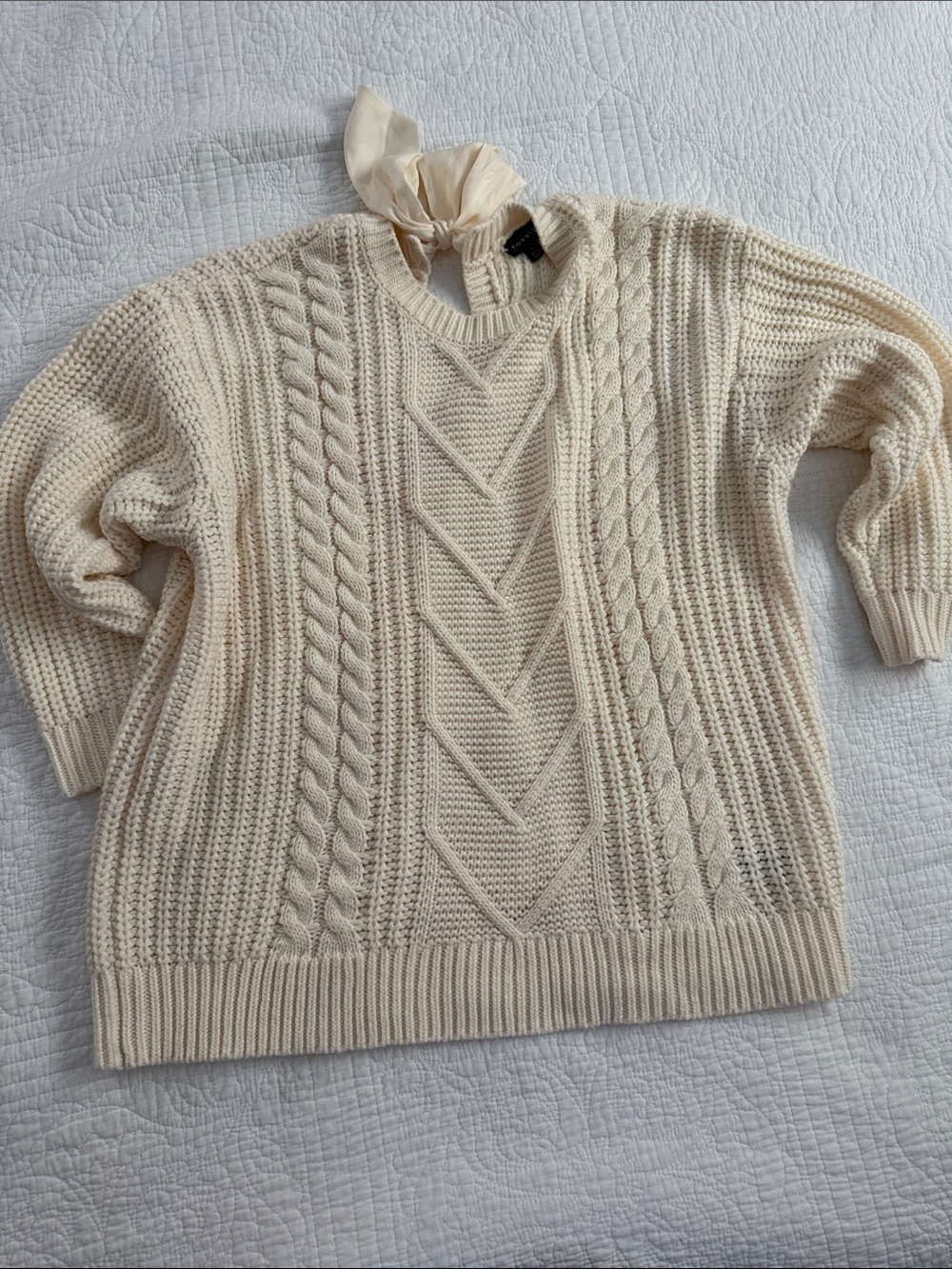 Torrid Cream Cable Pullover Tieback Sweater Size 0